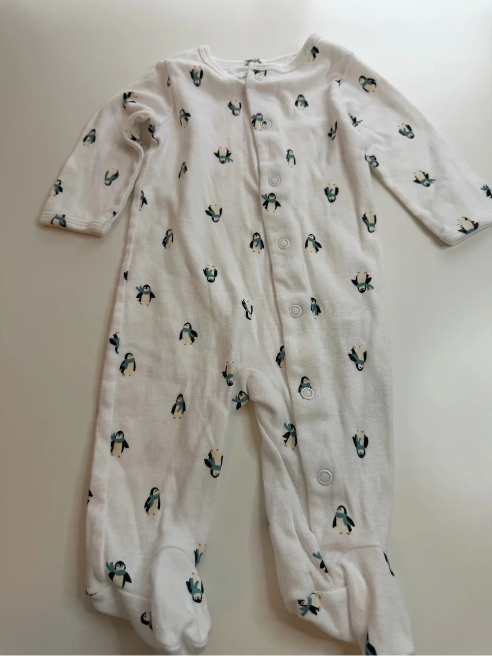 Carter's White Footed One-Piece with Penguin Print
